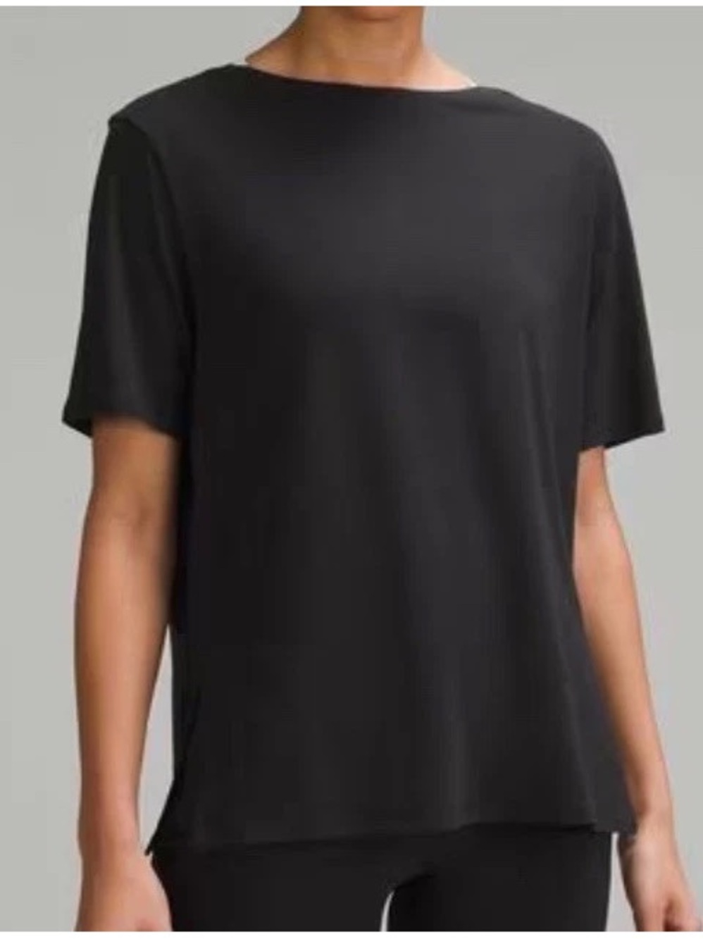 Lululemon Size 12 Relaxed Fit Boat Neck Tee Shirt Short-Sleeve Pima Lycra Black.